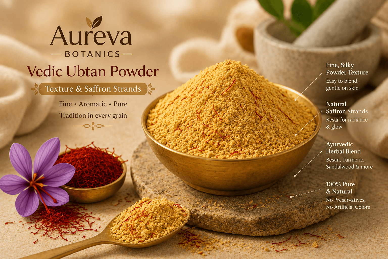 Aureva Vedic Ubtan Powder Texture & Saffron Strands